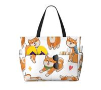 Hnnkloy Lindo y divertido Shiba Inu,Bolso de playa de gran capacidad, bolso de hombro de viaje para mujer, bolso de mano impermeable.