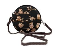 Hnnkloy Lindos búhos marrones de dibujos animados,Bolso de hombro de piel sintética, bolso cruzado redondo - Bolso circular para mujer
