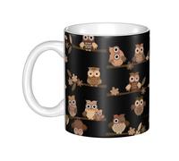 Hnnkloy Lindos búhos marrones de dibujos animados,Taza de cerámica grande para café, ideal para cocina, restaurante, oficina o cafetería, 330 ml.