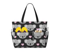 Hnnkloy Lindos koalas y corazones rosados,Bolso de playa de gran capacidad, bolso de hombro de viaje para mujer, bolso de mano impermeable.