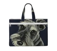 Hnnkloy Lindos perros Schnauzer pintados al óleo de colores,Bolsa de lona para documentos con cremallera, bolso de mano, maletín para la escuela y la oficina.