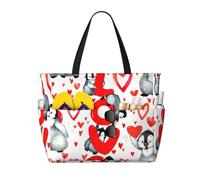 Hnnkloy Lindos pingüinos para el día de San Valentín,Bolso de playa de gran capacidad, bolso de hombro de viaje para mujer, bolso de mano impermeable.