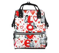 Hnnkloy Lindos pingüinos para el Día de San Valentín.Mochila de maternidad de gran capacidad, bolso cambiador, mochila de viaje para actividades al aire libre.