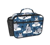 Hnnkloy Lindos pingüinos y copos de nieve,Bolsa de almuerzo portátil, fiambrera resistente, bolsa isotérmica reutilizable