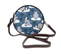 Hnnkloy Lindos pingüinos y copos de nieve,Bolso de hombro de piel sintética, bolso cruzado redondo - Bolso circular para mujer