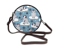 Hnnkloy Lindos pingüinos y copos de nieve,Bolso de hombro de piel sintética, bolso cruzado redondo - Bolso circular para mujer