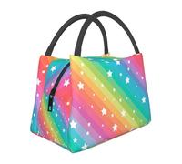 Hnnkloy Líneas coloridas y estrella divertida,Bolsa de almuerzo portátil, bolsa isotérmica, fiambrera duradera, bolsa térmica reutilizable.