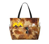 Hnnkloy Lino de otoño con hojas doradas, marrón y beige,Bolso de playa de gran capacidad, bolso de hombro de viaje para mujer, bolso de mano impermeable.