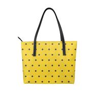 Hnnkloy Lunares negros sobre fondo amarillo,Bolso de mano de piel sintética, bolso tote de gran capacidad, bolso de hombro para mujer, ideal para el trabajo y los viajes.