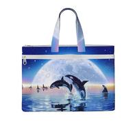 Hnnkloy Manada de orcas,Bolsa de lona para documentos con cremallera, bolso de mano, maletín para la escuela y la oficina.