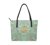 Hnnkloy Mandala celta en verde salvia suave y dorado,Bolso de mano de piel sintética, bolso tote de gran capacidad, bolso de hombro para mujer, ideal para el trabajo y los viajes.