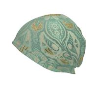 Hnnkloy Mandala Celta en Verde Salvia Suave y Dorado,Gorro de Punto de poliéster, Gorro de Calavera, pasamontañas