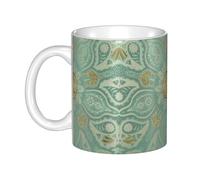 Hnnkloy Mandala celta en verde salvia suave y dorado,Taza de cerámica grande para café, ideal para cocina, restaurante, oficina o cafetería, 330 ml.