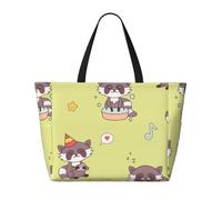 Hnnkloy Mapache kawaii lindo,Bolso de playa de gran capacidad, bolso de hombro de viaje para mujer, bolso de mano impermeable.