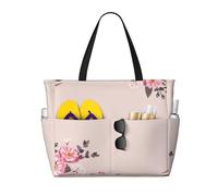 Hnnkloy Marco floral redondo con lindas flores de zinnia,Bolso de playa de gran capacidad, bolso de hombro de viaje para mujer, bolso de mano impermeable.
