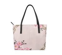 Hnnkloy Marco redondo floral con lindas flores de zinnia,Bolso de mano de piel sintética, bolso tote de gran capacidad, bolso de hombro para mujer, ideal para el trabajo y los viajes.