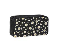 Hnnkloy Margarita Blanca Amarilla Flor Negra,Estuche de lápices de Gran Capacidad, portátil, para bolígrafos, Bolsa de papelería para la Escuela y la Oficina.