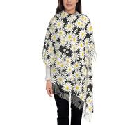 Hnnkloy Margarita blanca y negra,Bufanda grande de cachemira sintética para mujer, chal ligero con borlas, 197 x 72 cm