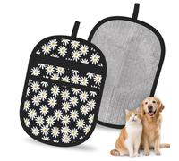 Hnnkloy Margaritas Flores Florales Flor Blanco y Negro Sencillo, Paquete de 2 Guantes para Eliminar el Pelo de Mascotas, Guantes de Aseo antiestáticos para Perros y Gatos.