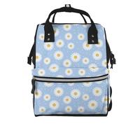 Hnnkloy Margaritas sobre un fondo azul.Mochila de maternidad de gran capacidad, bolso cambiador, mochila de viaje para actividades al aire libre.