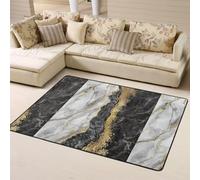 Hnnkloy Mármol Blanco y Negro con lámina de Oro, Alfombra Grande Antideslizante para Sala de Estar o Dormitorio, 160 x 120 cm.