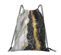 Hnnkloy Mármol blanco y negro con lámina de oro,Mochila con cordón unisex, bolsa deportiva para gimnasio, mochila informal para el día a día.