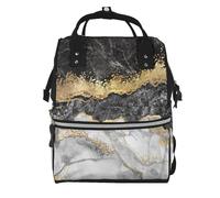 Hnnkloy Mármol blanco y negro con lámina de oro.Mochila de maternidad de gran capacidad, bolso cambiador, mochila de viaje para actividades al aire libre.