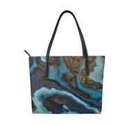 Hnnkloy Mármol líquido abstracto azul dorado,Bolso de mano de piel sintética, bolso tote de gran capacidad, bolso de hombro para mujer, ideal para el trabajo y los viajes.