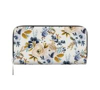 Hnnkloy Mostaza Azul Floral,Carteras de Cuero PU de Gran Capacidad para Hombres y Mujeres.