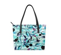 Hnnkloy Música en acuarela, ramas y hojas,Bolso de mano de piel sintética, bolso tote de gran capacidad, bolso de hombro para mujer, ideal para el trabajo y los viajes.