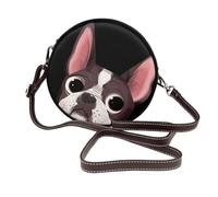 Hnnkloy Naturaleza del Boston Terrier,Bolso de hombro de piel sintética, bolso cruzado redondo - Bolso circular para mujer
