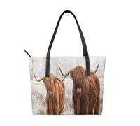 Hnnkloy Nieve invernal Vaca de las Tierras Altas escocesas,Bolso de mano de piel sintética, bolso tote de gran capacidad, bolso de hombro para mujer, ideal para el trabajo y los viajes.