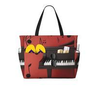 Hnnkloy Nota musical de piano impresa,Bolso de playa de gran capacidad, bolso de hombro de viaje para mujer, bolso de mano impermeable.