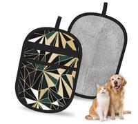 Hnnkloy Nuevo Estampado geométrico Art Déco en Verde Esmeralda y Dorado., Paquete de 2 Guantes para Eliminar el Pelo de Mascotas, Guantes de Aseo antiestáticos para Perros y Gatos.