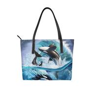 Hnnkloy Ola de orcas asesinas,Bolso de mano de piel sintética, bolso tote de gran capacidad, bolso de hombro para mujer, ideal para el trabajo y los viajes.