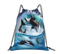 Hnnkloy Ola de orcas asesinas,Mochila con cordón unisex, bolsa deportiva para gimnasio, mochila informal para el día a día.