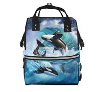 Hnnkloy Ola de orcas asesinas.Mochila de maternidad de gran capacidad, bolso cambiador, mochila de viaje para actividades al aire libre.
