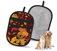 Hnnkloy Otoño Hojas de otoño Bellota Bayas Impreso, Paquete de 2 Guantes para Eliminar el Pelo de Mascotas, Guantes de Aseo antiestáticos para Perros y Gatos.