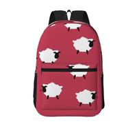 Hnnkloy Oveja linda de dibujos animados, oveja blanca, oveja roja impresa,Mochila informal de 17 pulgadas con bolsillos, resistente al agua, para la escuela.