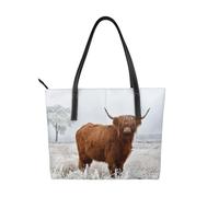 Hnnkloy Paisaje invernal de las Tierras Altas escocesas,Bolso de mano de piel sintética, bolso tote de gran capacidad, bolso de hombro para mujer, ideal para el trabajo y los viajes.