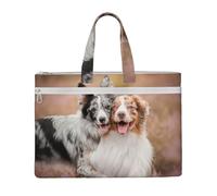 Hnnkloy Pareja de perros pastores australianos Aussies,Bolsa de lona para documentos con cremallera, bolso de mano, maletín para la escuela y la oficina.