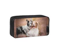 Hnnkloy Pareja de Perros pastores australianos Aussies,Estuche de lápices de Gran Capacidad, portátil, para bolígrafos, Bolsa de papelería para la Escuela y la Oficina.