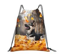 Hnnkloy Pastor alemán y hojas que caen,Mochila con cordón unisex, bolsa deportiva para gimnasio, mochila informal para el día a día.
