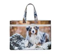 Hnnkloy Pastor australiano Nieve Invierno Perros hermosos,Bolsa de lona para documentos con cremallera, bolso de mano, maletín para la escuela y la oficina.