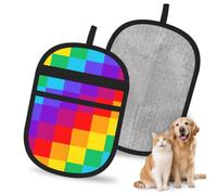 Hnnkloy Patrón de Cuadros arcoíris, Paquete de 2 Guantes para Eliminar el Pelo de Mascotas, Guantes de Aseo antiestáticos para Perros y Gatos.