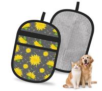 Hnnkloy Patrón de Flor de Diente de león de Dibujos Animados, Paquete de 2 Guantes para Eliminar el Pelo de Mascotas, Guantes de Aseo antiestáticos para Perros y Gatos.