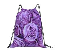 Hnnkloy Patrón de flores de rosas moradas,Mochila con cordón unisex, bolsa deportiva para gimnasio, mochila informal para el día a día.