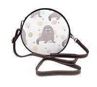 Hnnkloy Patrón de foca y morsa,Bolso de hombro de piel sintética, bolso cruzado redondo - Bolso circular para mujer