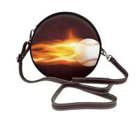 Hnnkloy Patrón de llamas de fuego de béisbol ardiente,Bolso de hombro de piel sintética, bolso cruzado redondo - Bolso circular para mujer