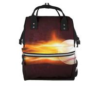 Hnnkloy Patrón de llamas de fuego de béisbol ardiente.Mochila de maternidad de gran capacidad, bolso cambiador, mochila de viaje para actividades al aire libre.